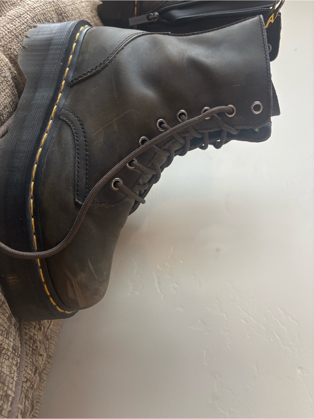 Dr. Martens Brown Leather Platform Chelsea Boots with Yellow Welt - Picture 7 of 7